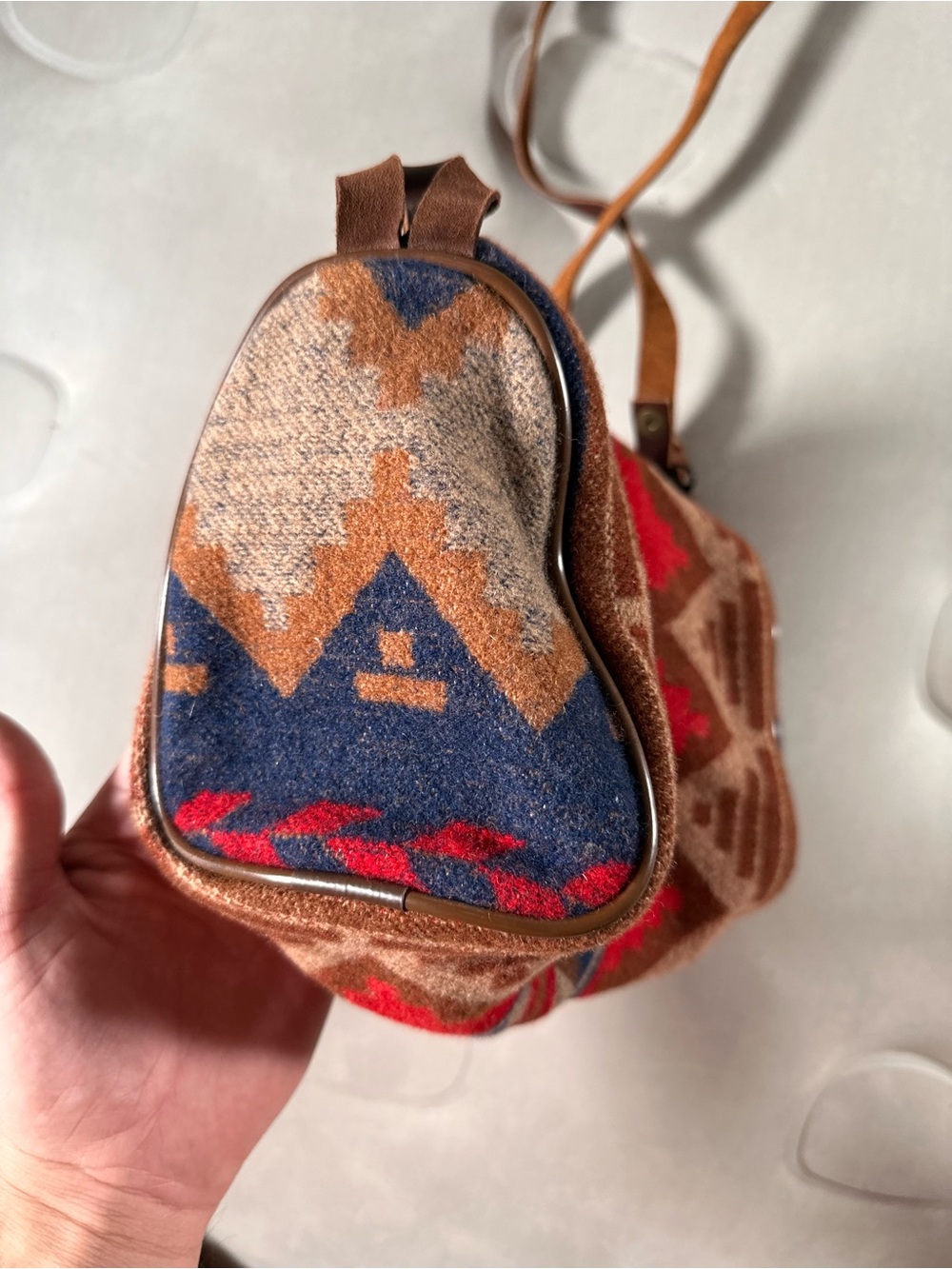 Pendleton Red Tan And Blue Wool Southwestern Aztec Retro Crossbody Bag USA Made - Picture 4 of 15